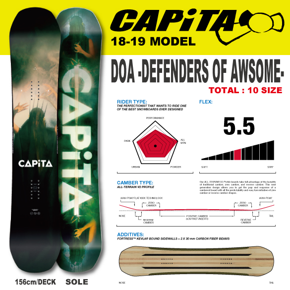 18-19 CAPiTA(ｷｬﾋﾟﾀ)・DOA -DEFENDERS OF AWSOME- [148cm,150cm,152cm 