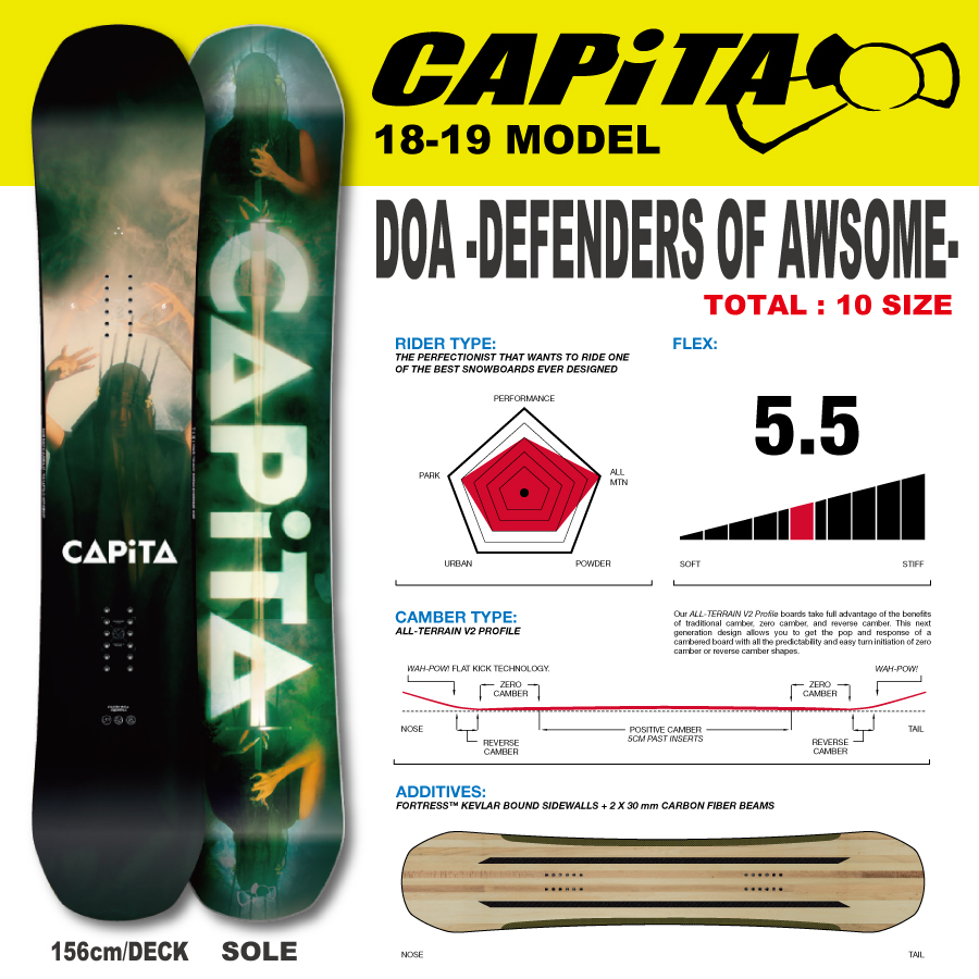 18-19 CAPiTA(ｷｬﾋﾟﾀ)・DOA -DEFENDERS OF AWSOME- [148cm,150cm,152cm,154cm