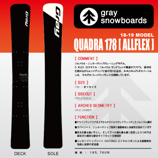 18-19 GRAY(ｸﾞﾚｲ) / QUADRA 178 [ALLFLEX]・スノーボード ≪商品一覧≫