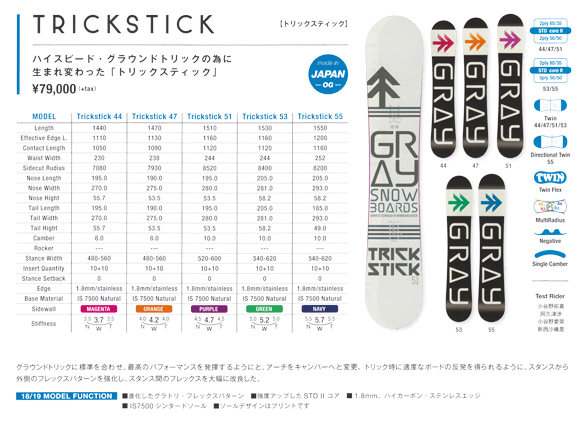 18-19 GRAY(ｸﾞﾚｲ) / TRICKSTICK・スノーボード ≪商品一覧≫