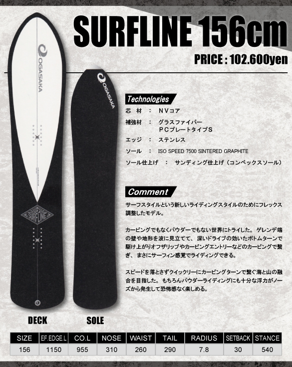 18-19 OGASAKA(オガサカ) / SURFLINE [156cm]・スノーボード ≪商品