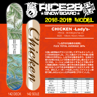18-19 RICE28(ﾗｲｽﾄｩｴﾝﾃｨｰｴｲﾄ) / chicken [Lady's]・スノーボード