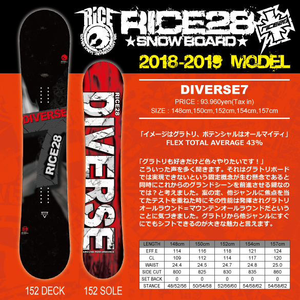 18-19 RICE28(ﾗｲｽﾄｩｴﾝﾃｨｰｴｲﾄ) / DIVERSE7・スノーボード [148cm,150cm 