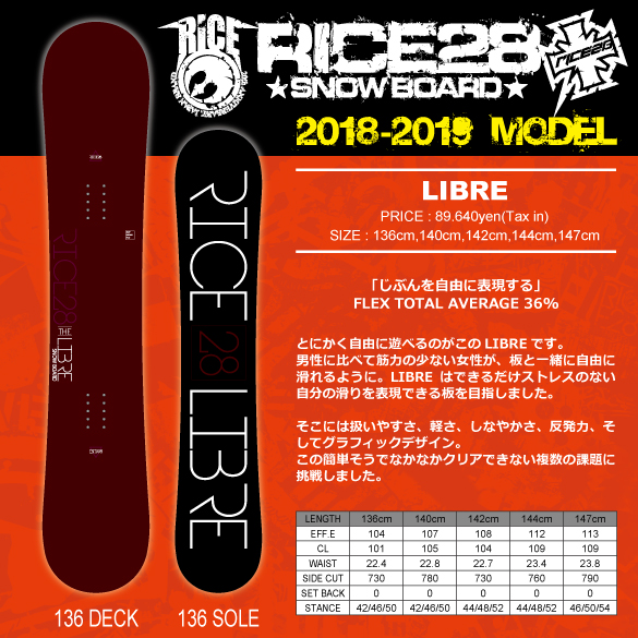 18-19 RICE28(ﾗｲｽﾄｩｴﾝﾃｨｰｴｲﾄ) / LIBRE・スノーボード [136cm,140cm 