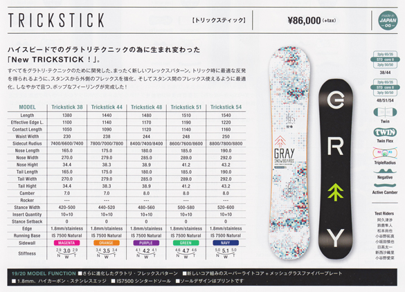 19-20 GRAY(ｸﾞﾚｲ) / TRICKSTICK [138cm,144cm,148cm,151cm,154cm